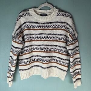 Elsamanda Sweater Womens S Cream Wool Alpaca Blend Striped Chunky Knit Pullover